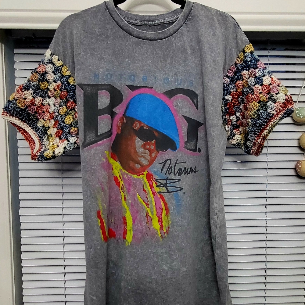 Gray Graphic T-Shirt with Colorful Sleeves